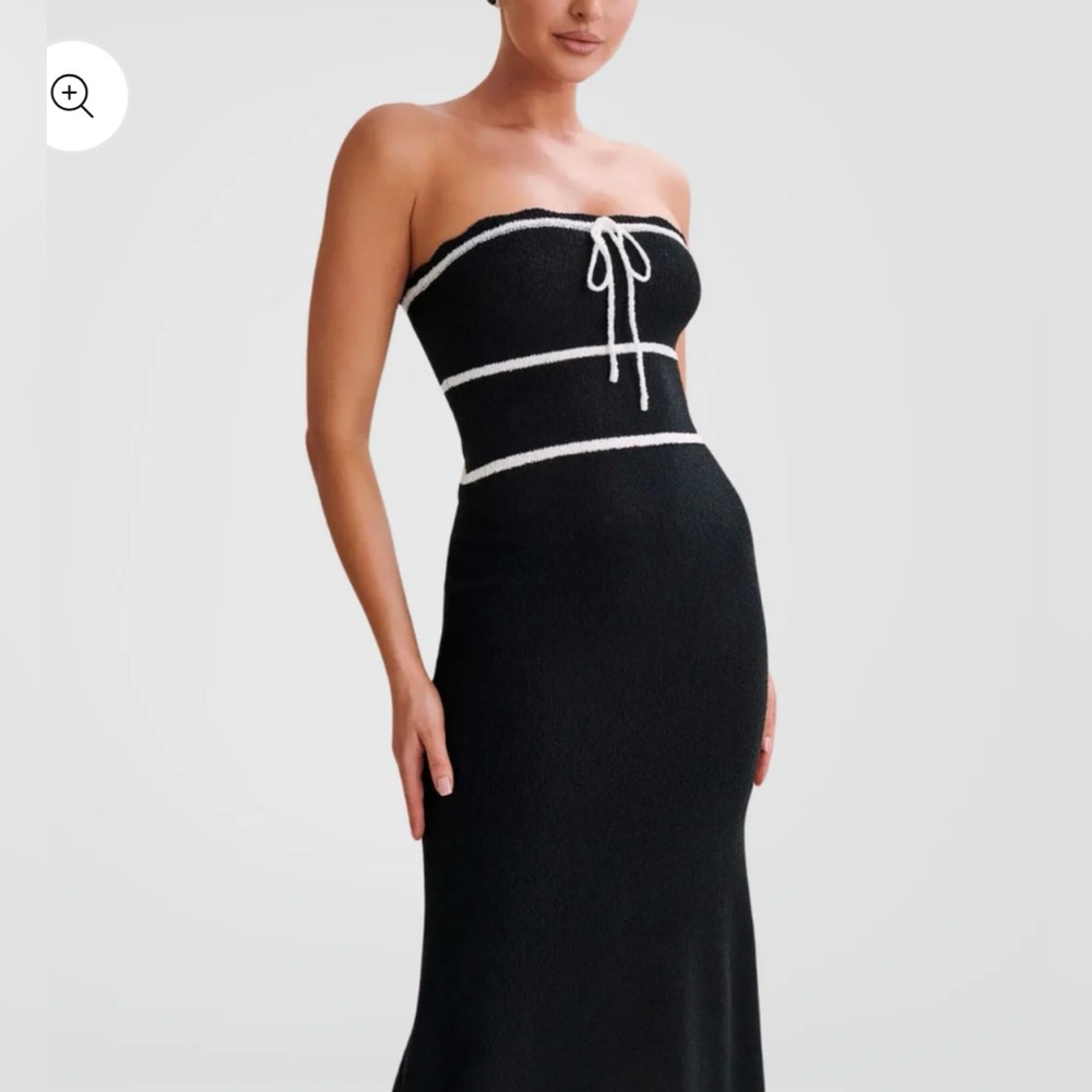 Chic Black Strapless Dress with White Accents